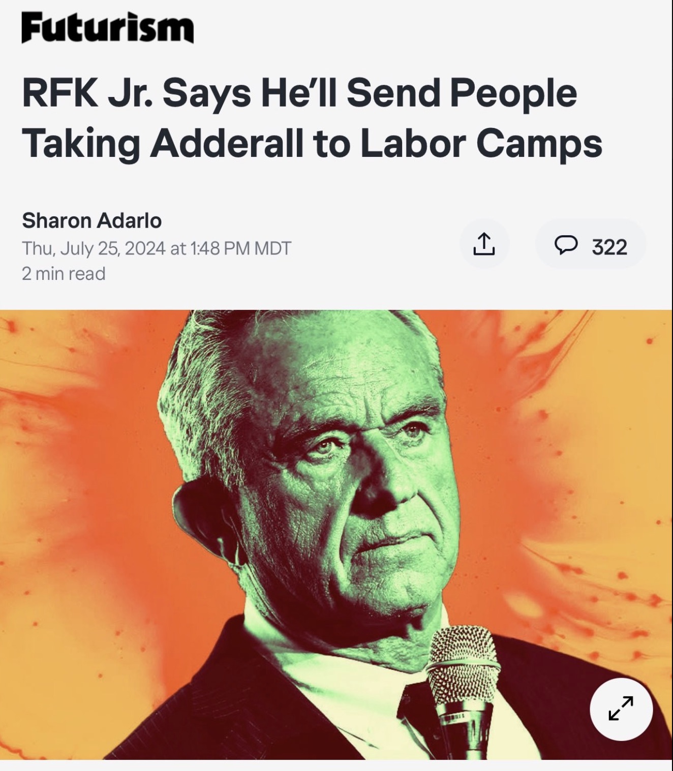 rfk adderall camps - Futurism Rfk Jr. Says He'll Send People Taking Adderall to Labor Camps Sharon Adarlo Thu, at Mdt 2 min read 322 7